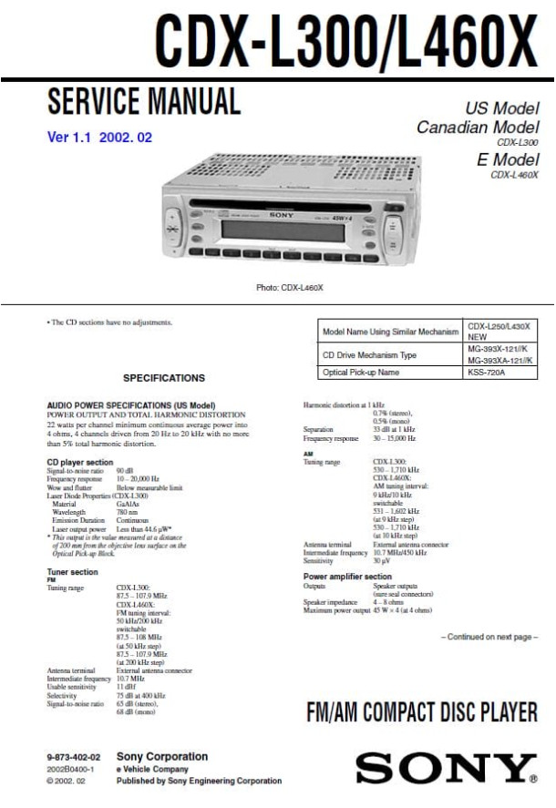 CDX-L300, CDX-L460K Ver.1.1